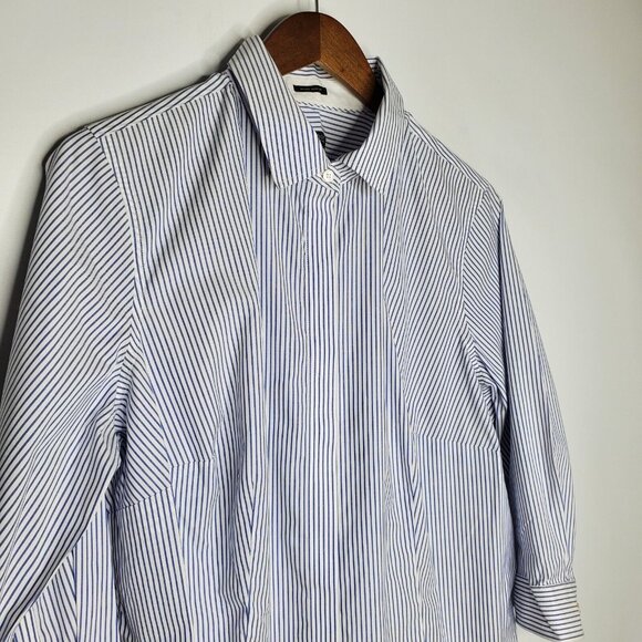 Talbots Womens Blue Striped Button Front Top Size 16W Petite Wrinkle Resistant - Picture 2 of 8